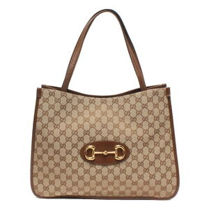 Gucci Horsebit 1955 GG Canvas Tote Shoulder Bag beige brown